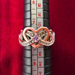 7 1/2, Heart-Shaped Rose Gold, Amethyst Gemstone, and Silver Women's Ring